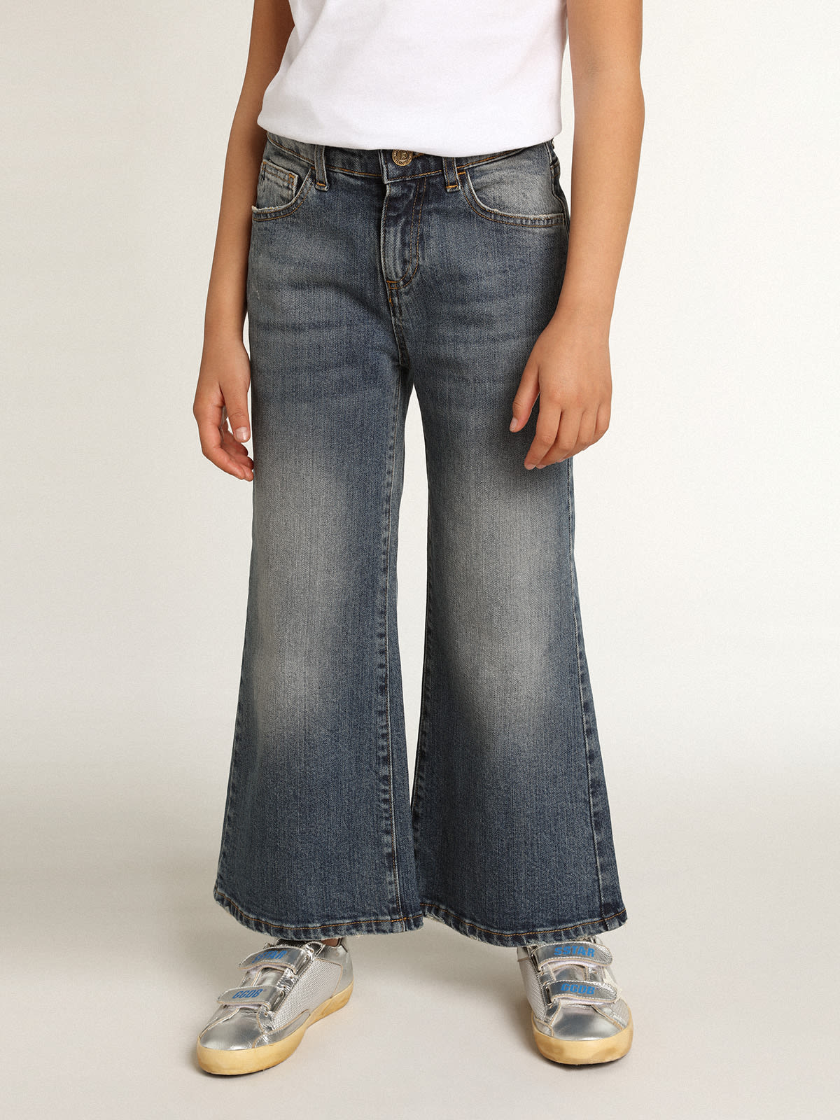 Pantalone jeans gamba larga in bull denim