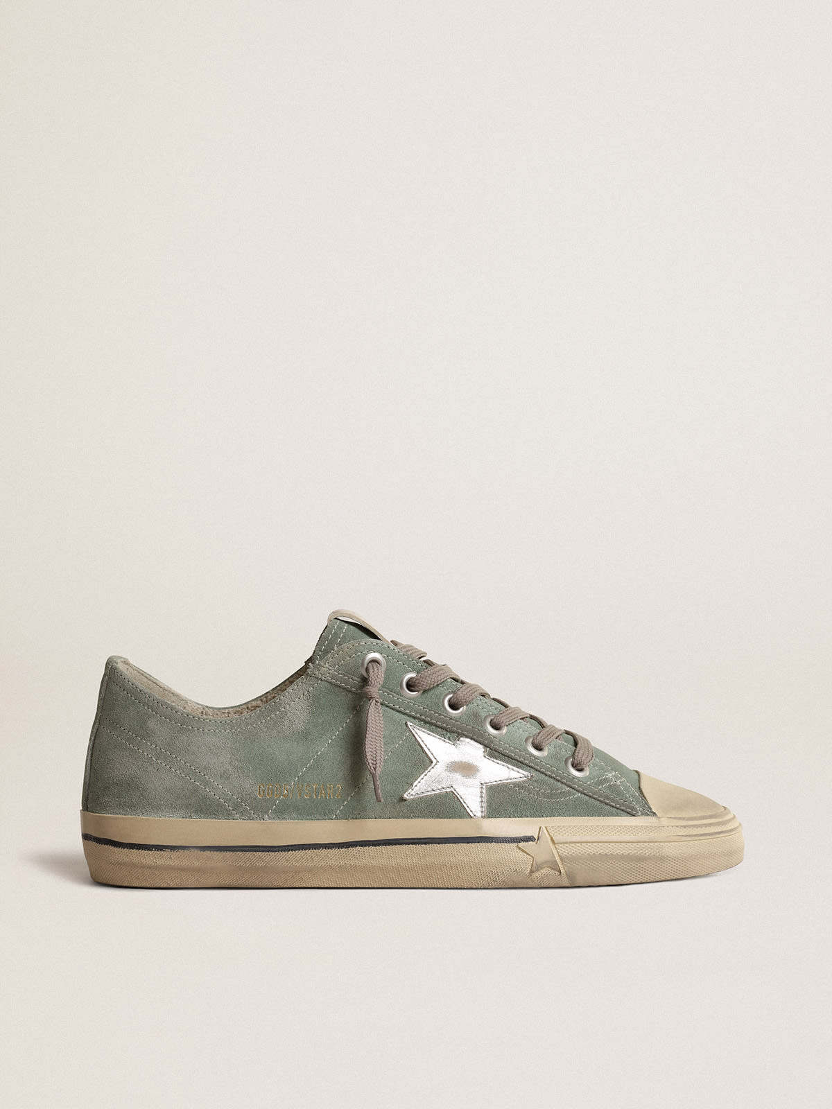 V-Star in military-green suede with a laminated leather star | Golden Goose