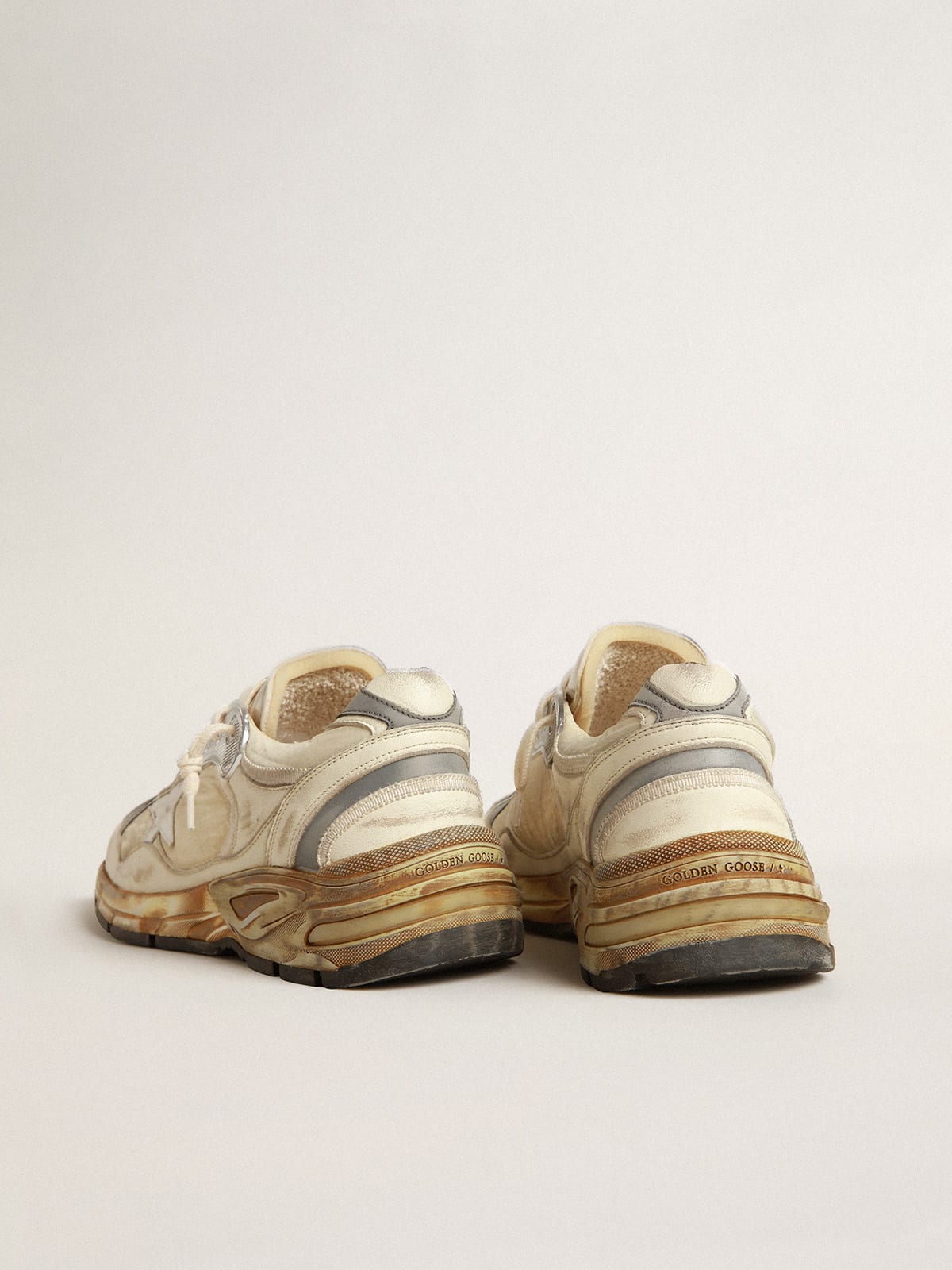 Golden Goose - Dad-Star Uomo in nylon e nappa beige con stella in pelle bianca in 