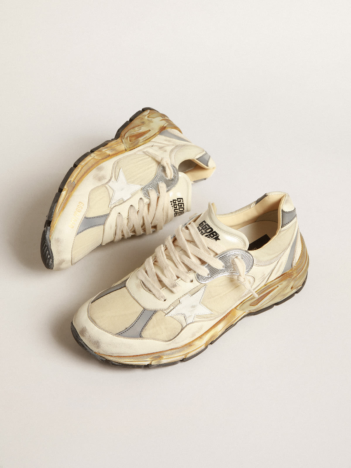 Golden Goose - Men’s Dad-Star in beige nappa and nylon with white leather star in 