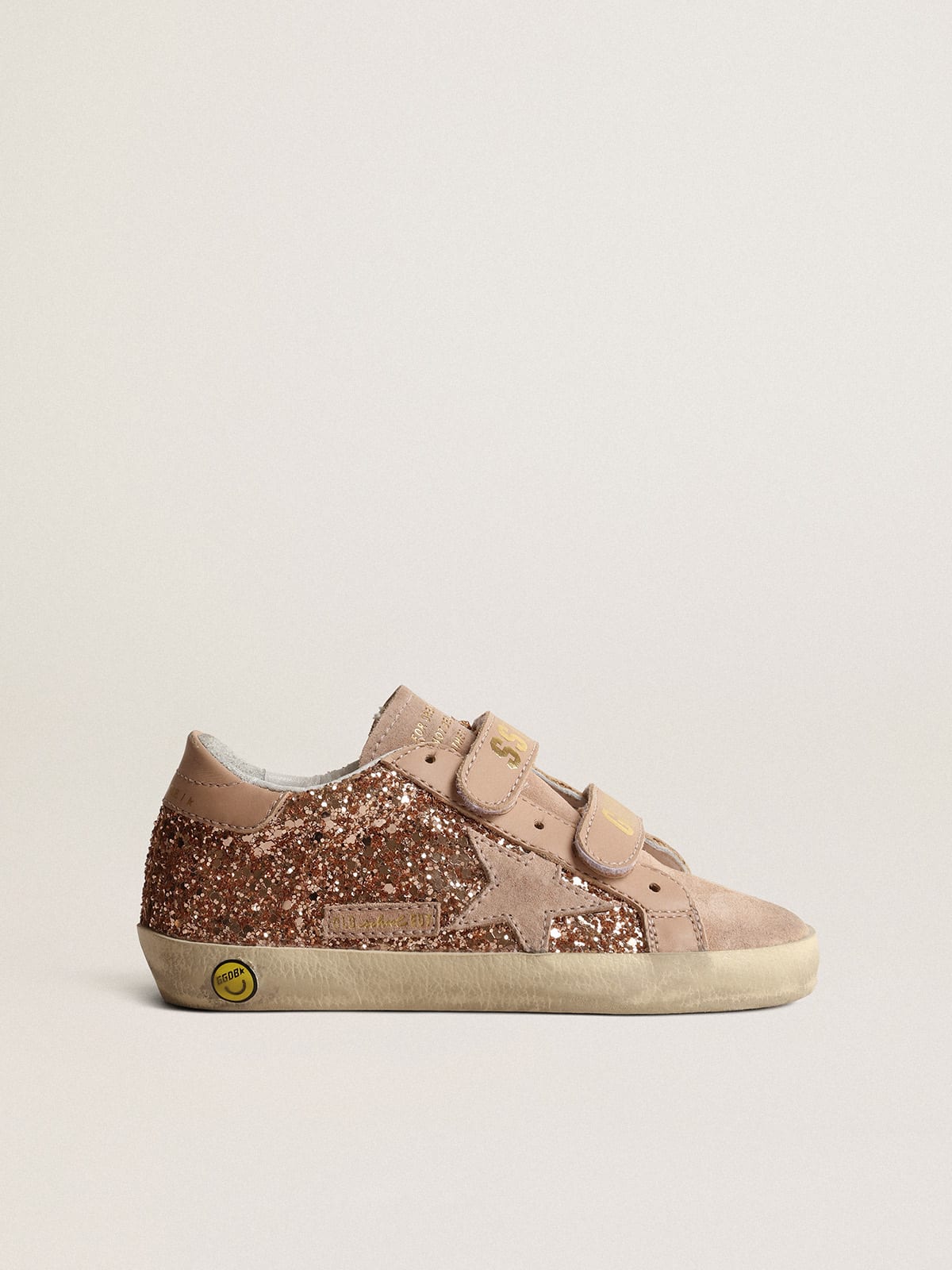 Golden Goose - Old School Teen in peach-pink glitter with pink suede star in 