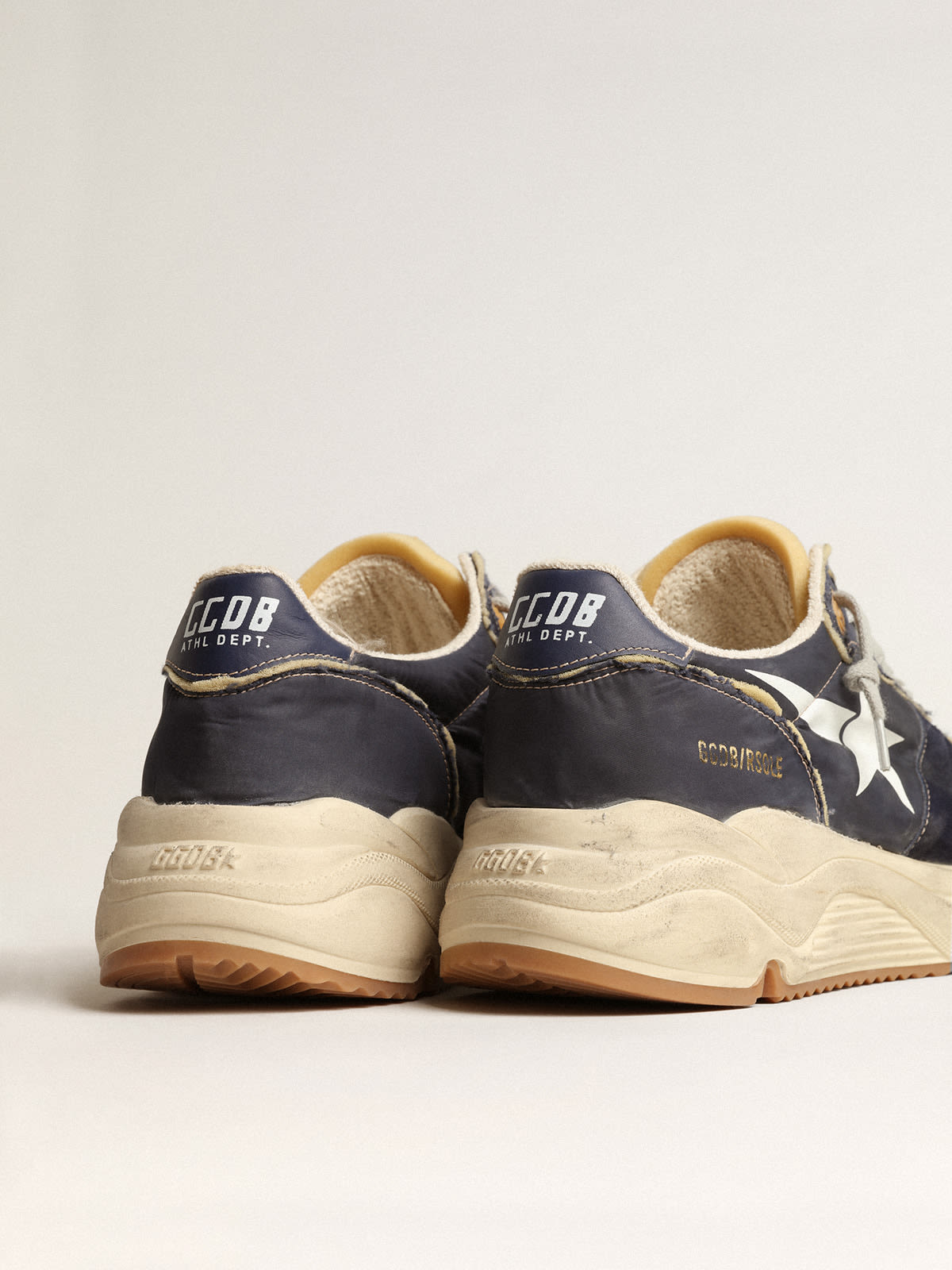 Golden Goose - Running Sole in blue nylon with white printed star in 