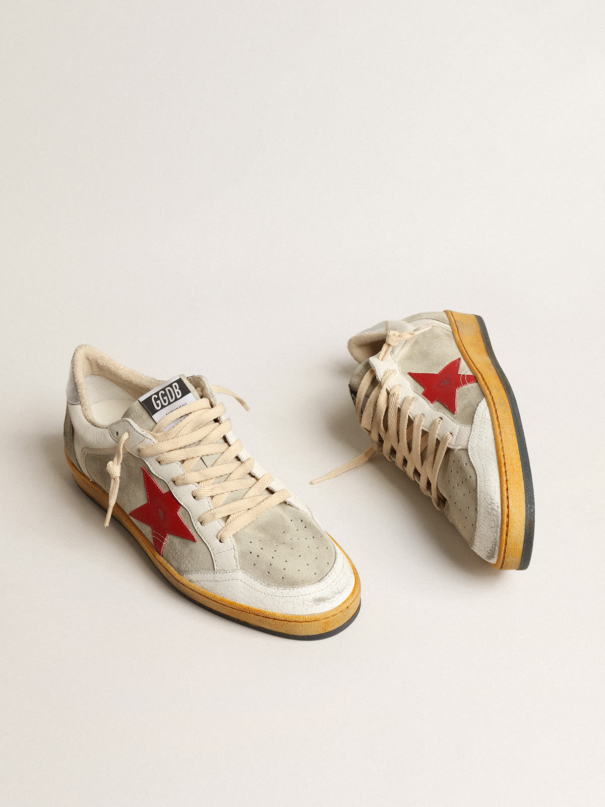 Golden Goose - Ball Star in gray suede with red star and silver heel tab in 