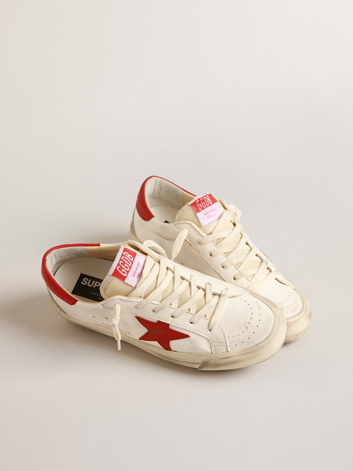 Golden Goose - Men’s Super-Star LTD in nappa leather with red star and heel tab in 