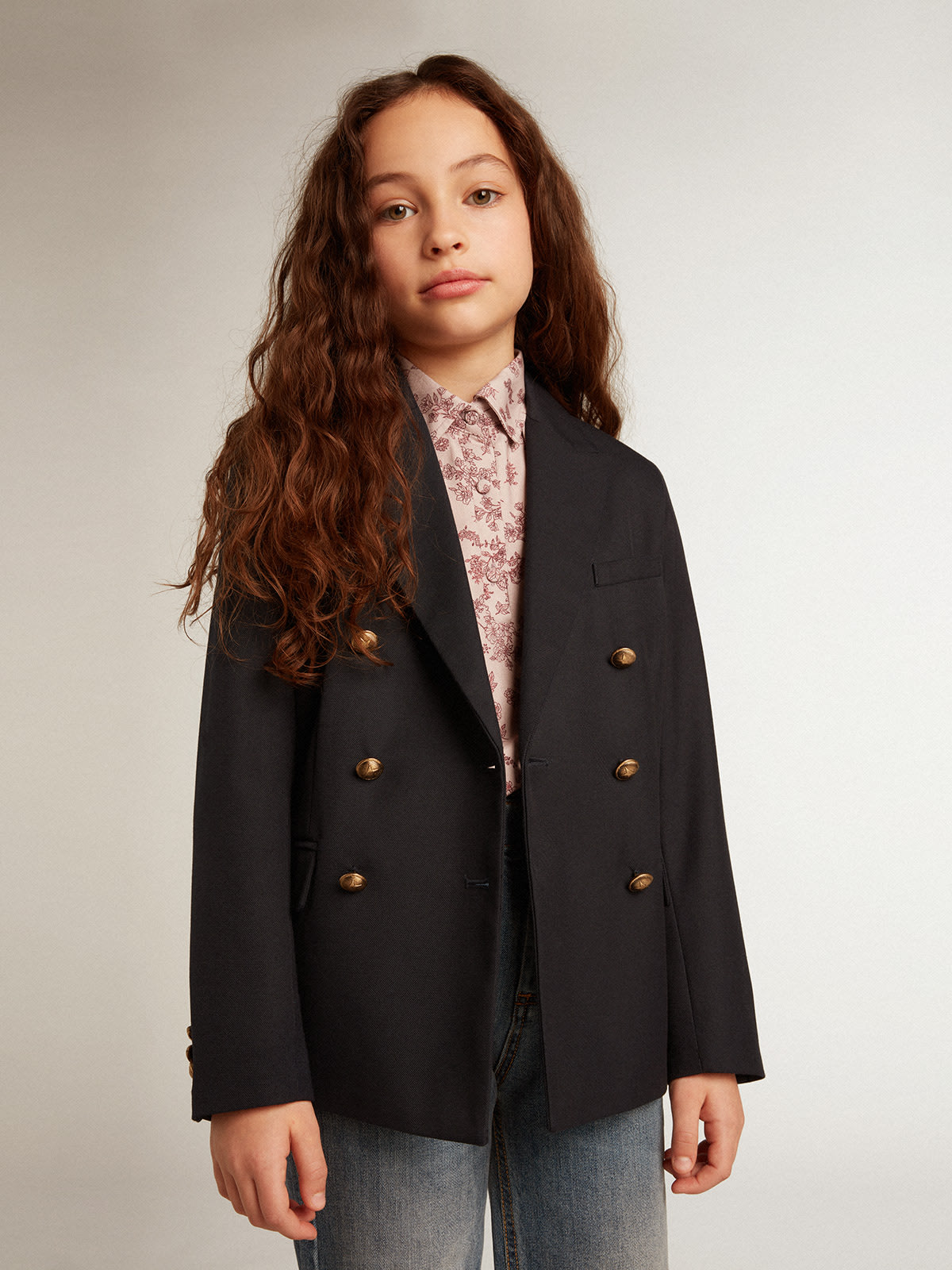 Golden Goose - Boys’ dark blue double-breasted buttoned blazer in 