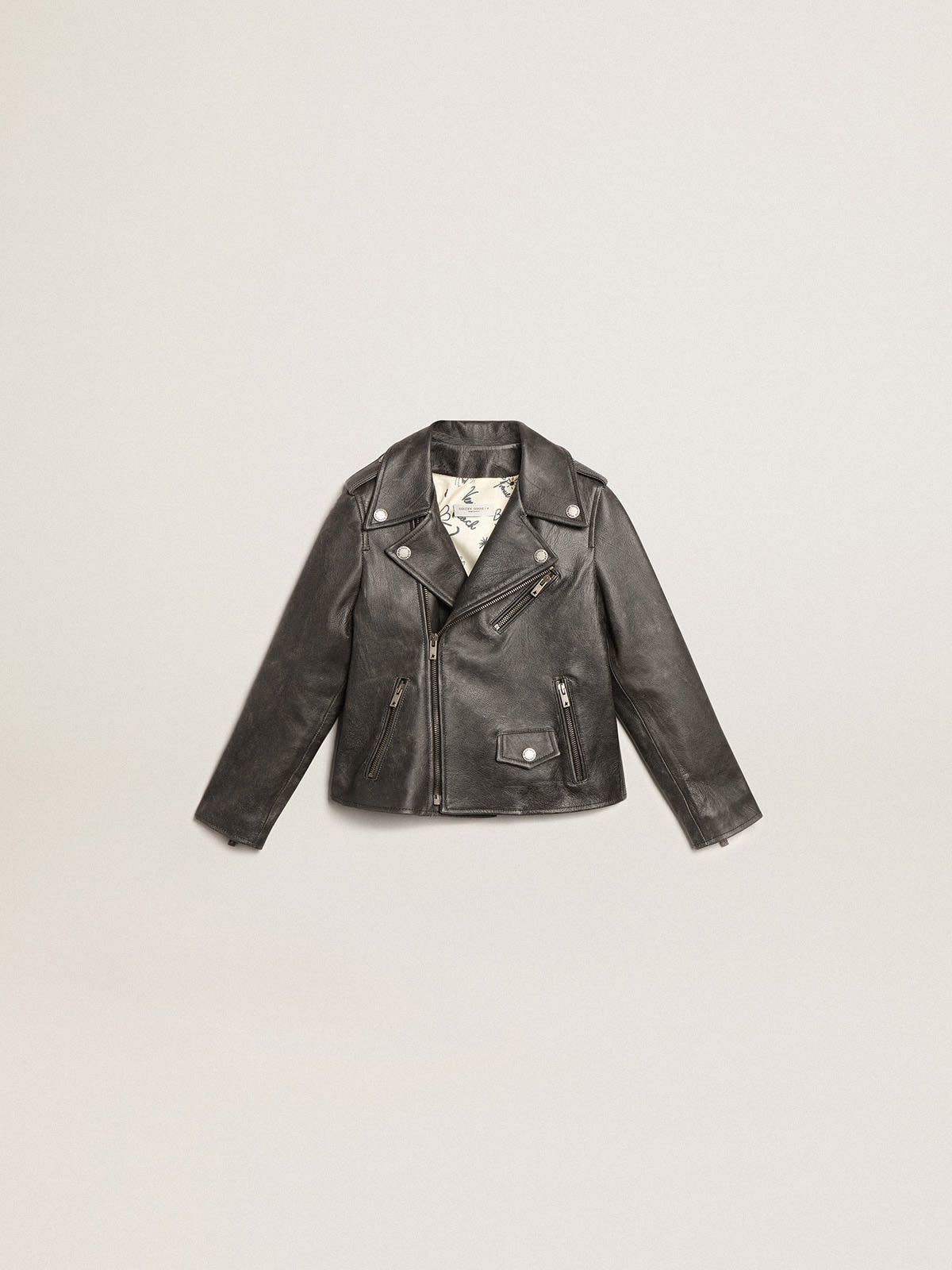 Golden Goose - Boys’ biker jacket in distressed leather in 