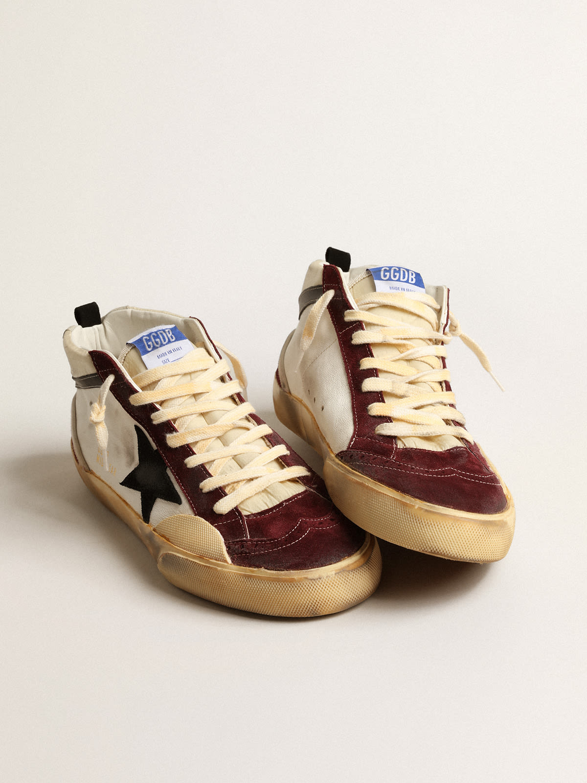 Golden Goose - Mid Star in nappa with black suede star and wine-red inserts in 