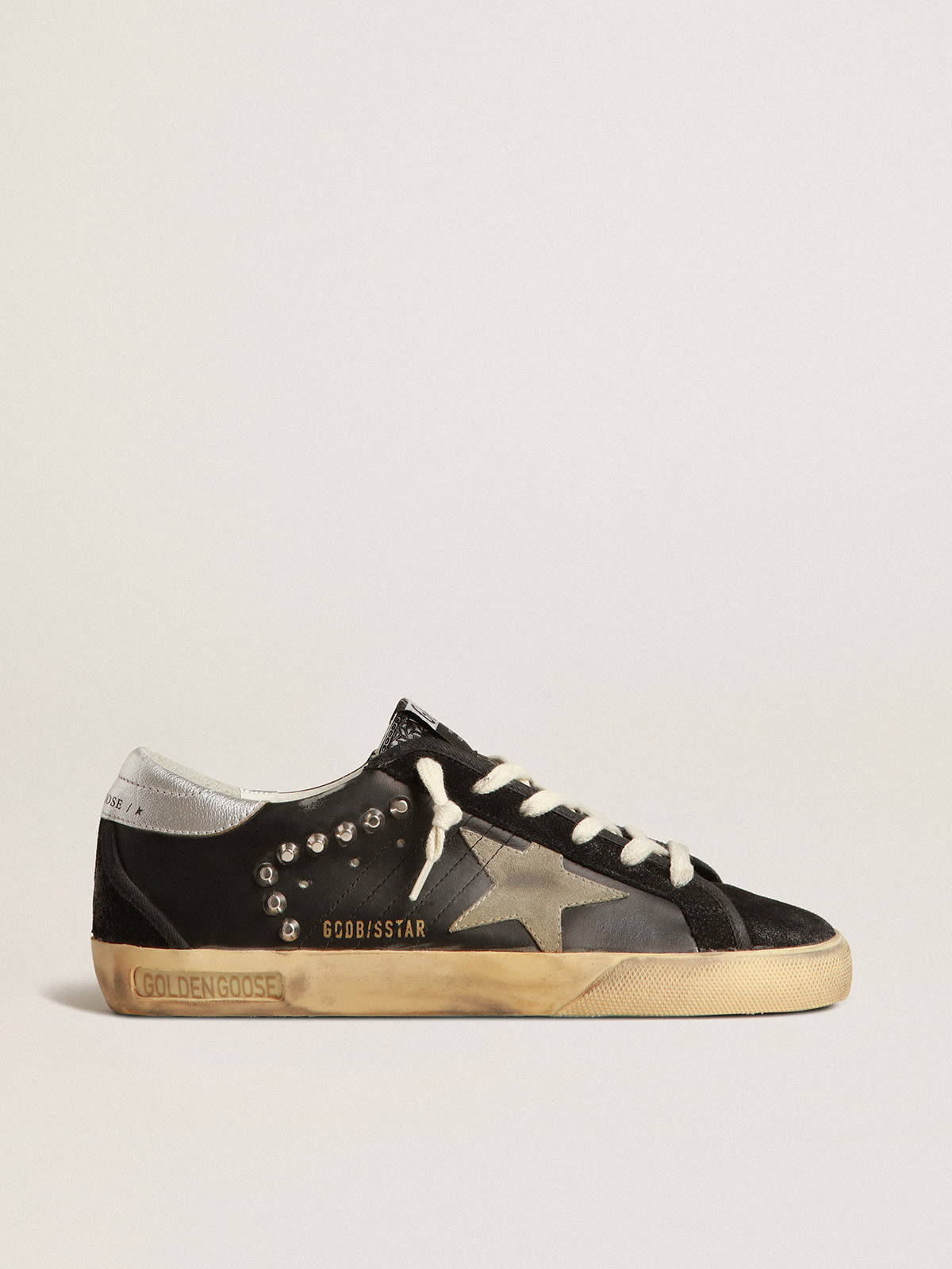 Golden Goose - Men’s Super-Star in black leather and suede with silver studs in 