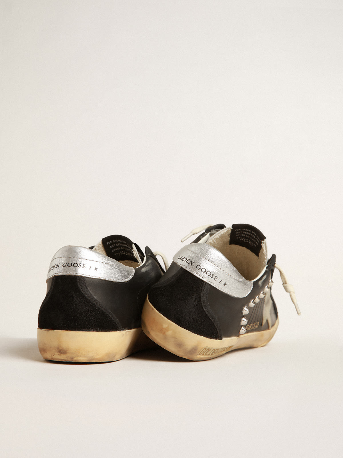 Golden Goose - Men’s Super-Star in black leather and suede with silver studs in 