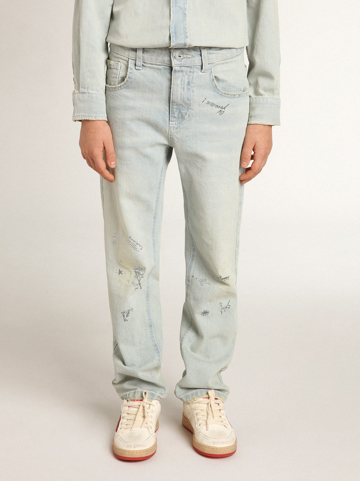 Golden Goose - Boys’ bleached jeans with distressed treatment in 