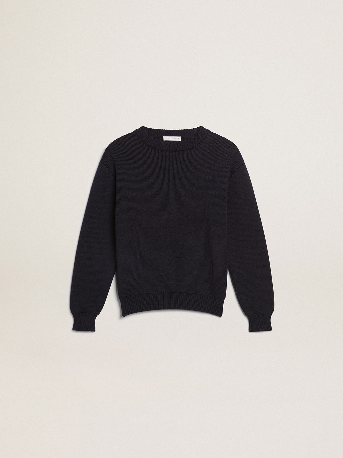 Round-neck sweater in dark blue cotton | Golden Goose