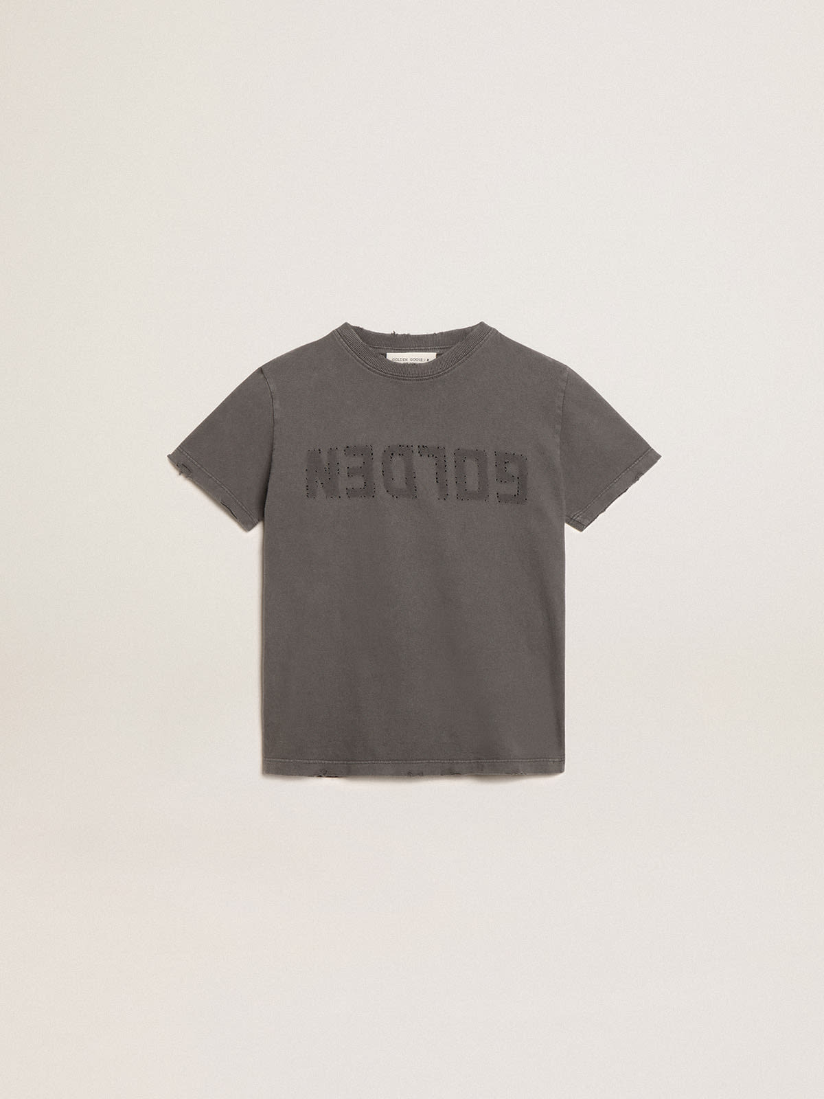 Golden Goose - Boys’ T-shirt in gray with distressed treatment in 