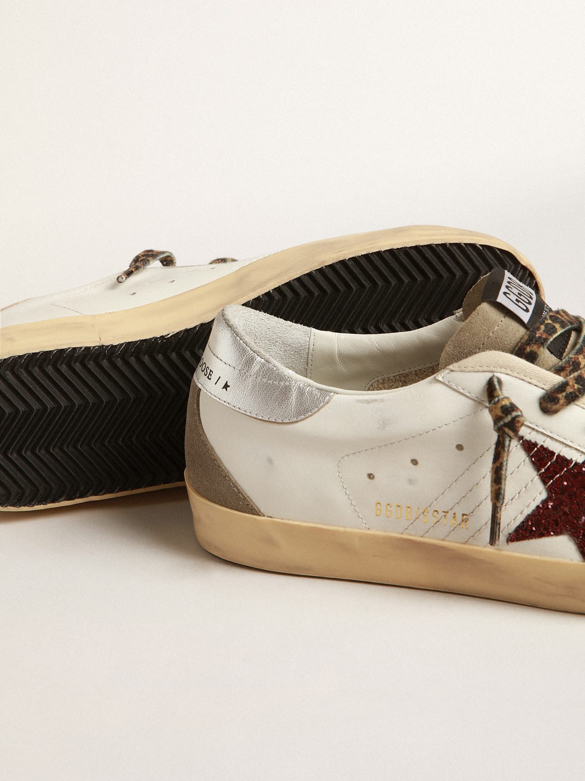 Golden Goose - Super-Star with burgundy glitter star and silver heel tab in 