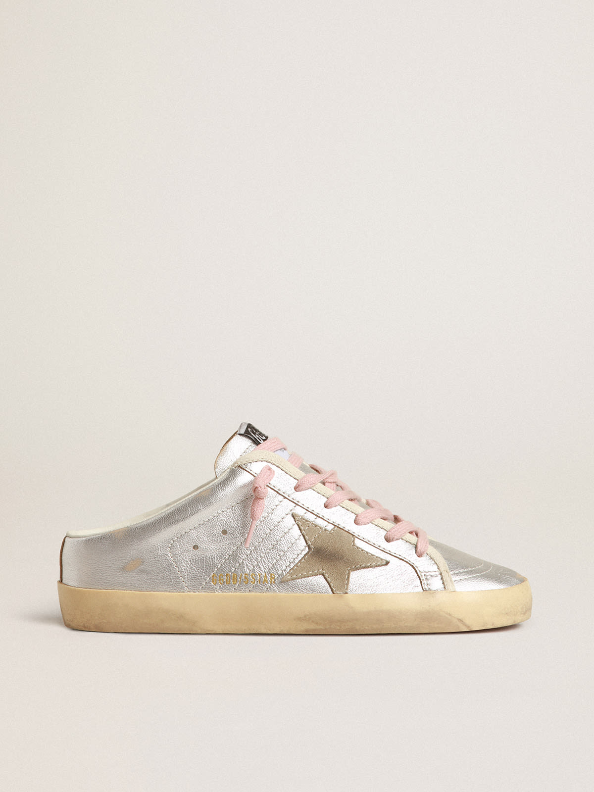 Golden Goose - Super-Star Sabots in silver metallic leather with suede star in 