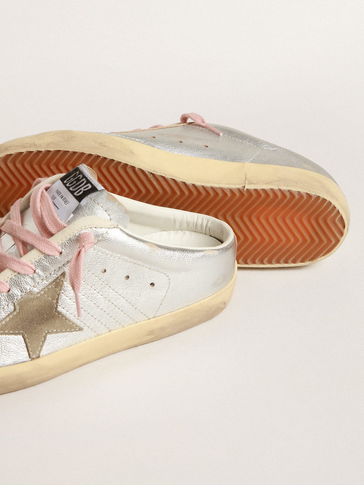 Golden Goose - Super-Star Sabots in silver metallic leather with suede star in 