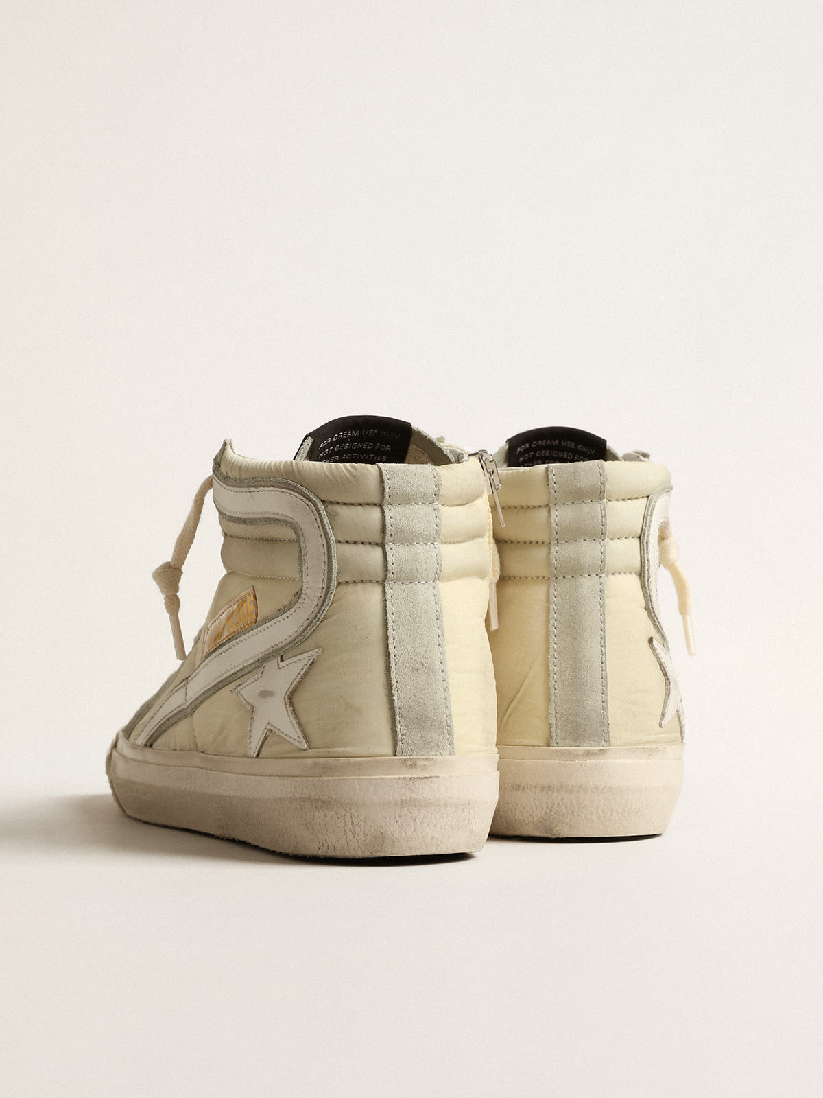 Golden Goose - Slide in ivory nylon with white leather star and flash in 