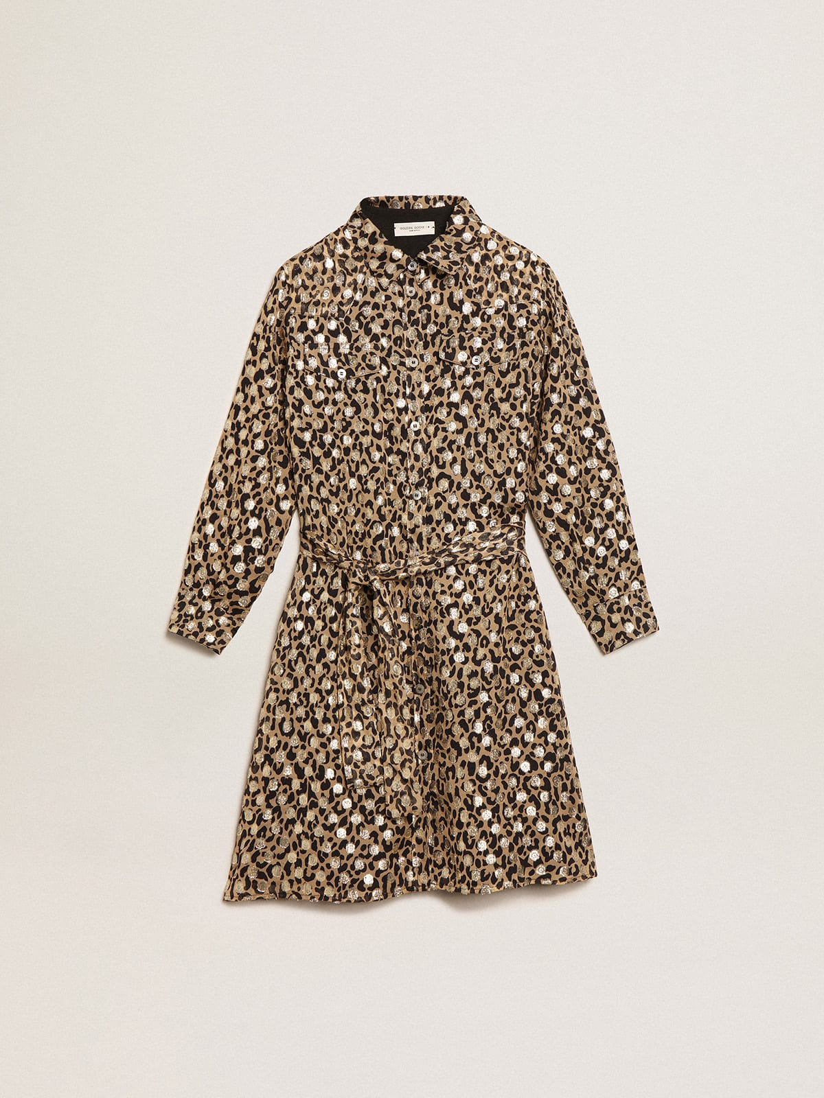 Women's shirt dress with animal print and gold fil coupé | Golden