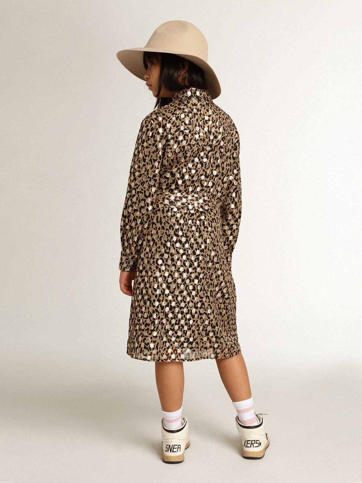 Golden Goose - Girls’ shirt dress with animal print and gold plumetis in 