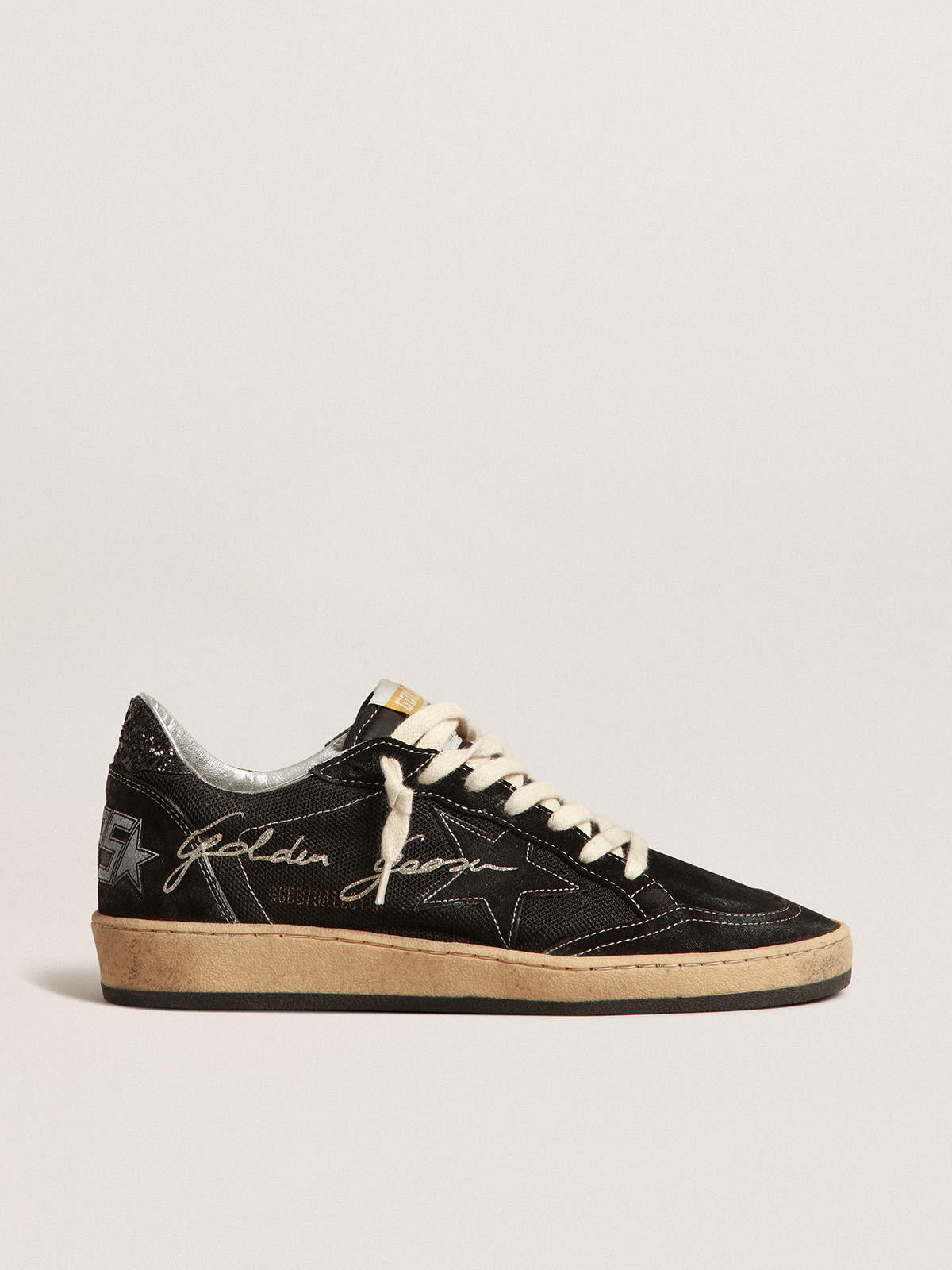 Golden Goose - Ball Star in black mesh with black suede star in 