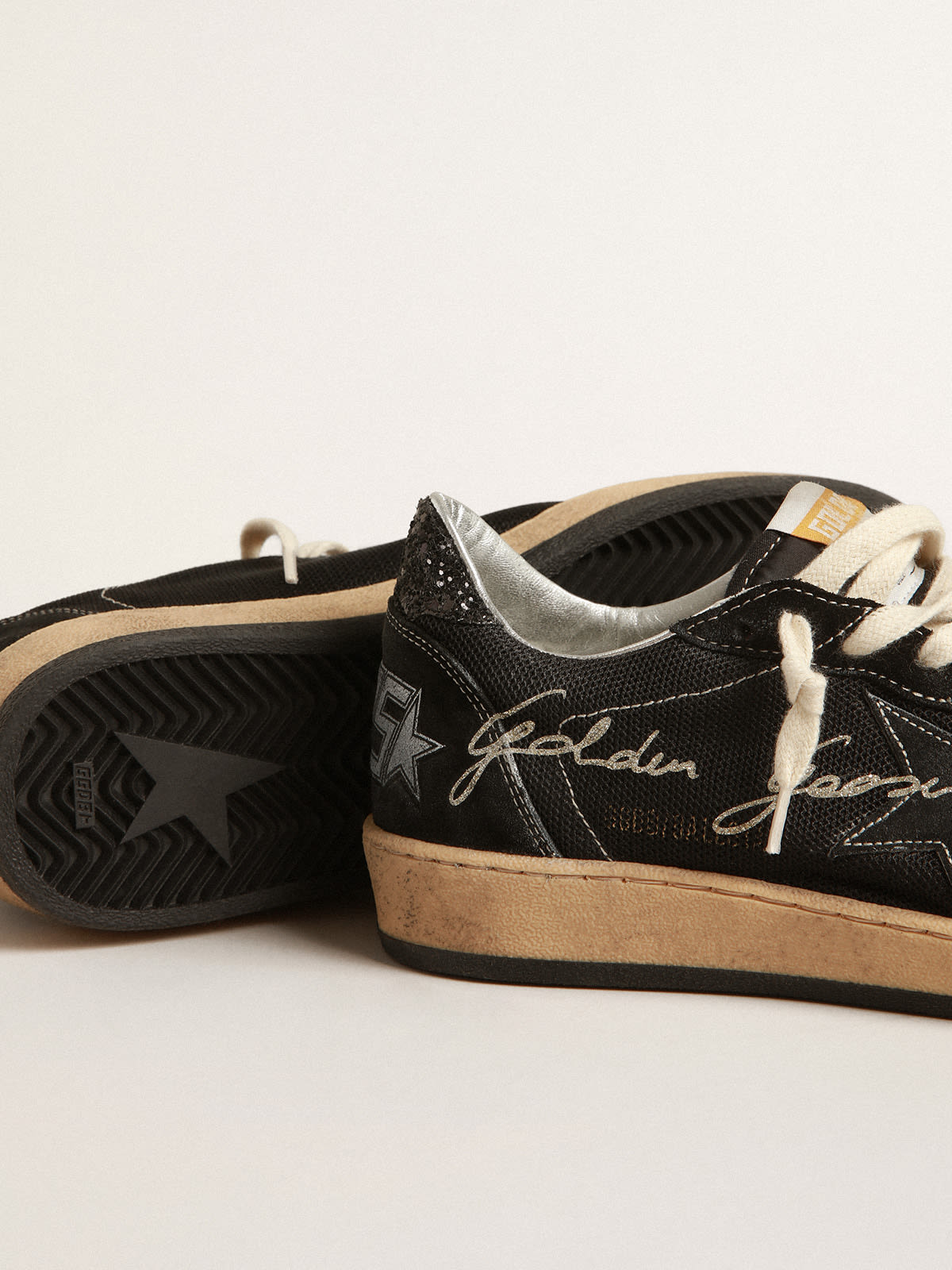 Golden Goose - Ball Star in black mesh with black suede star in 