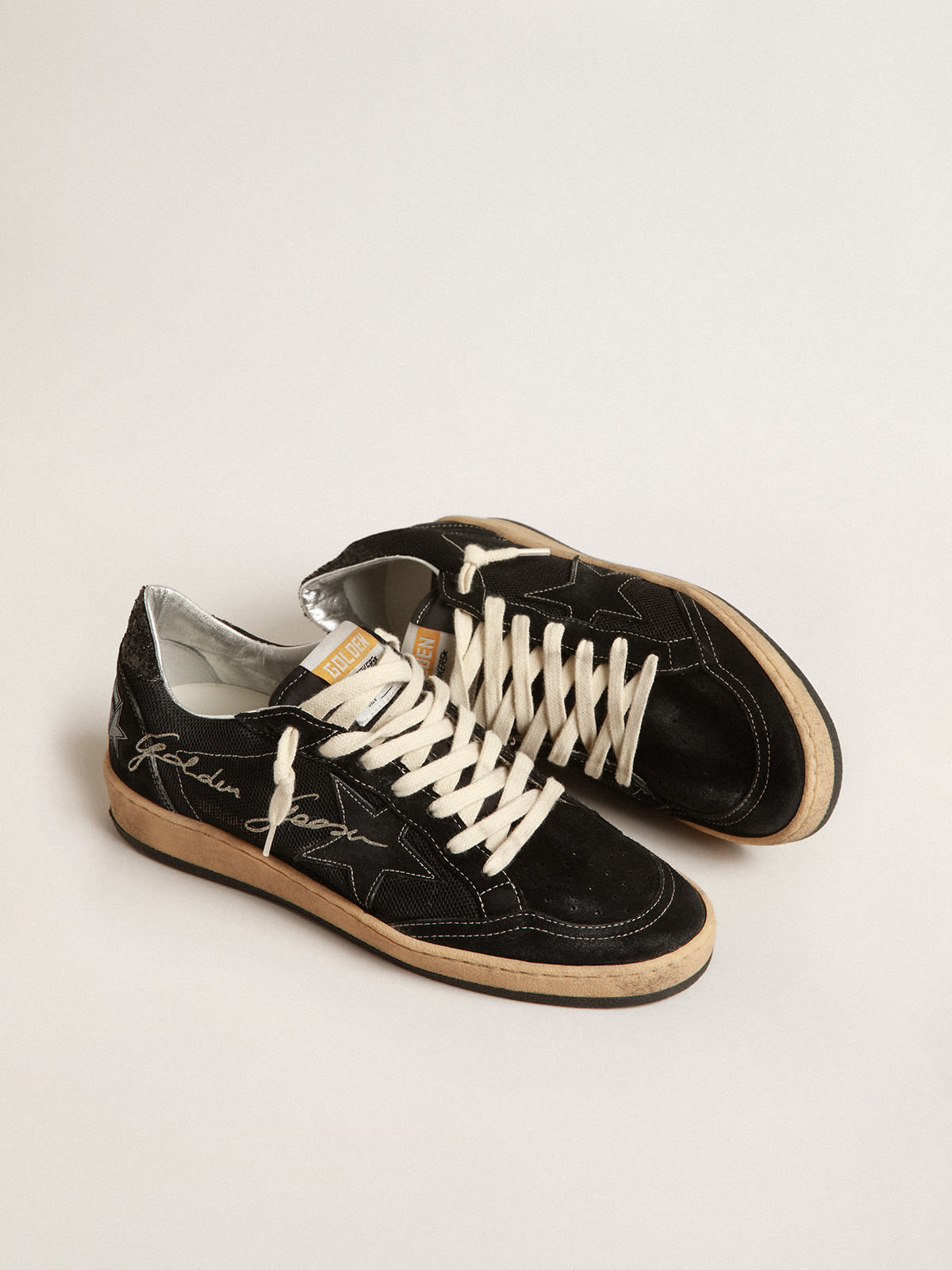 Golden Goose - Ball Star in black mesh with black suede star in 