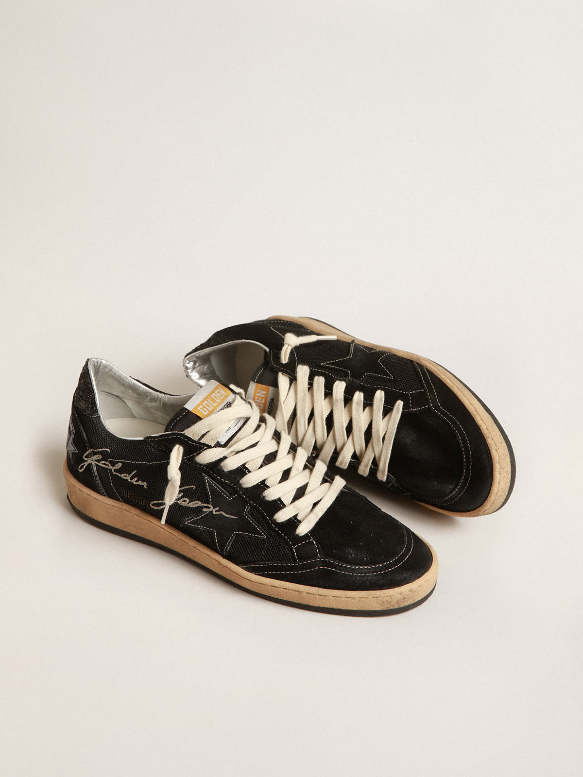 Ball Star in black mesh with black suede star | Golden Goose