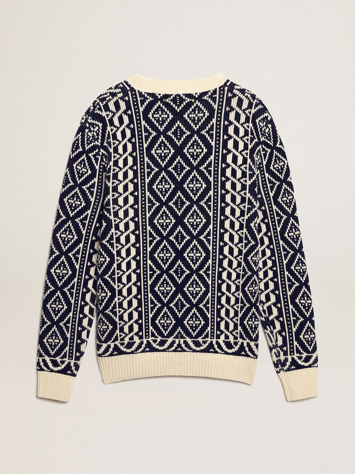 Golden Goose - Round-neck sweater with parchment and blue geometric pattern  in 