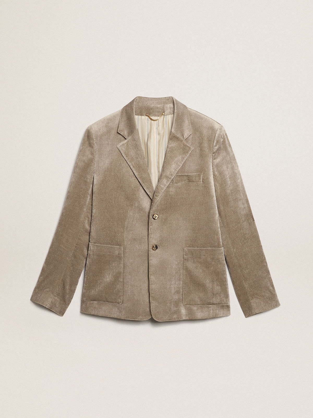 Boxy-fit single-breasted blazer in light beige cotton | Golden Goose