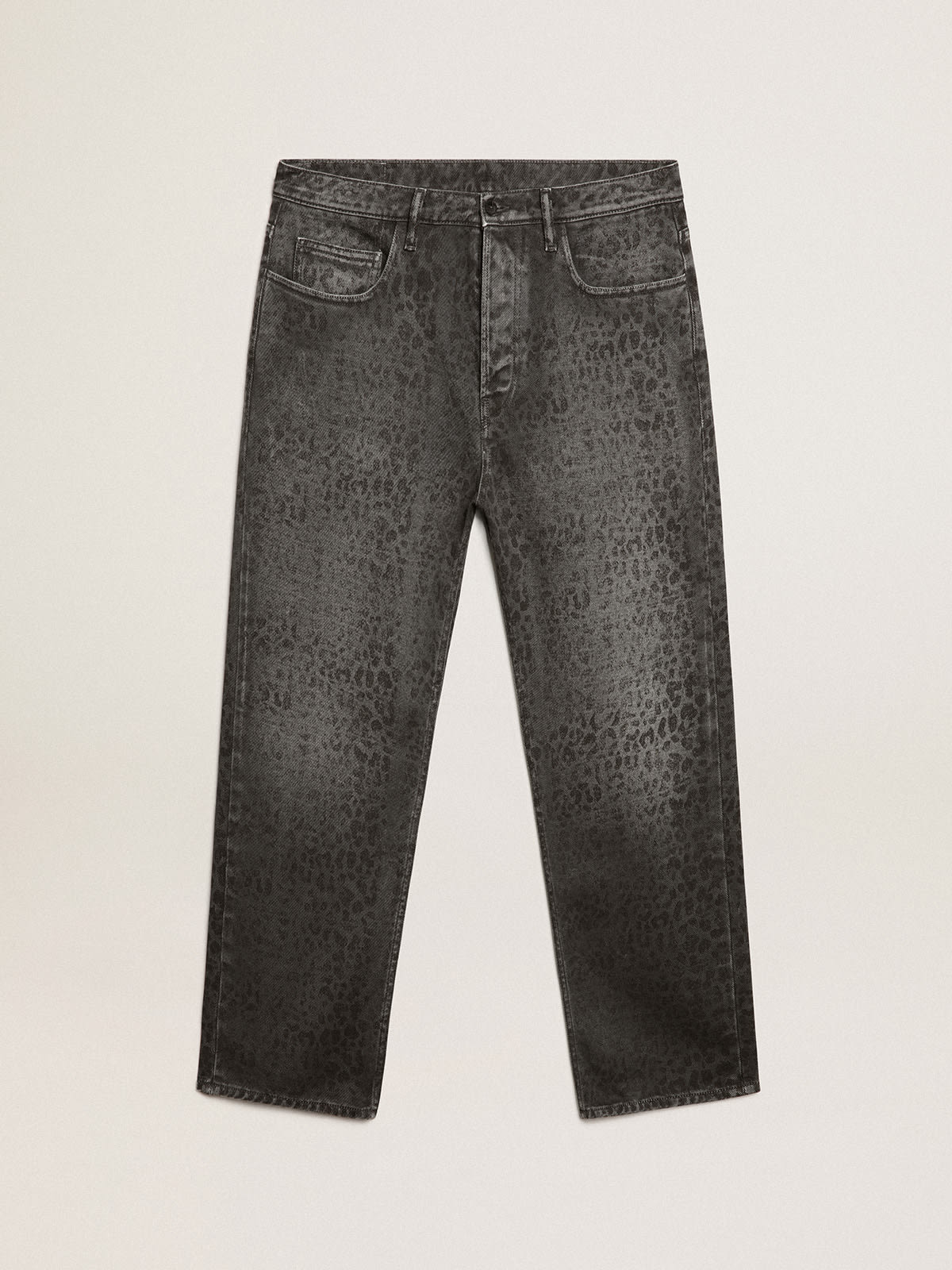 Men's gray jeans with leopard print | Golden Goose