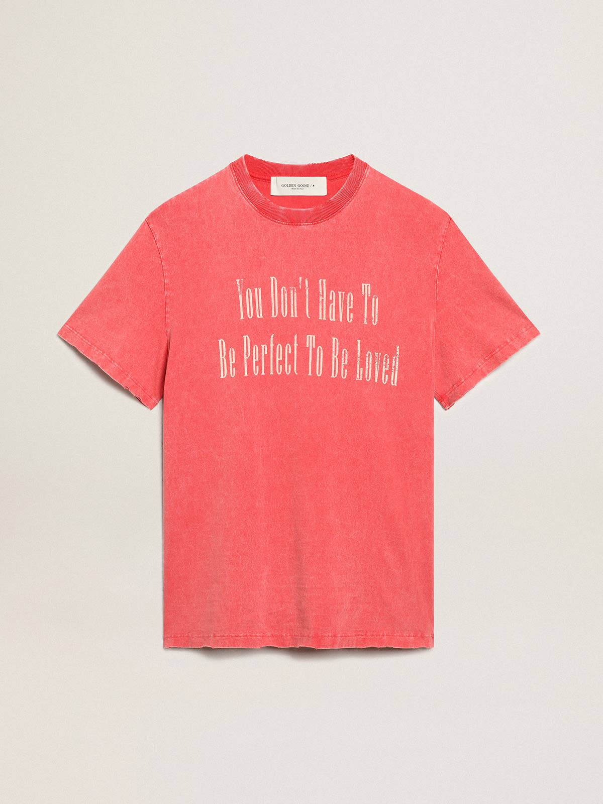 Golden Goose - Red T-shirt with ecru printed lettering in 