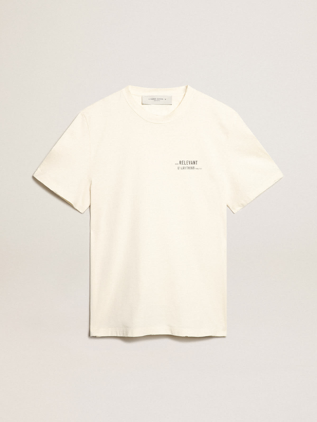 Golden Goose - Camiseta branca com tratamento desgastado com escrita in 