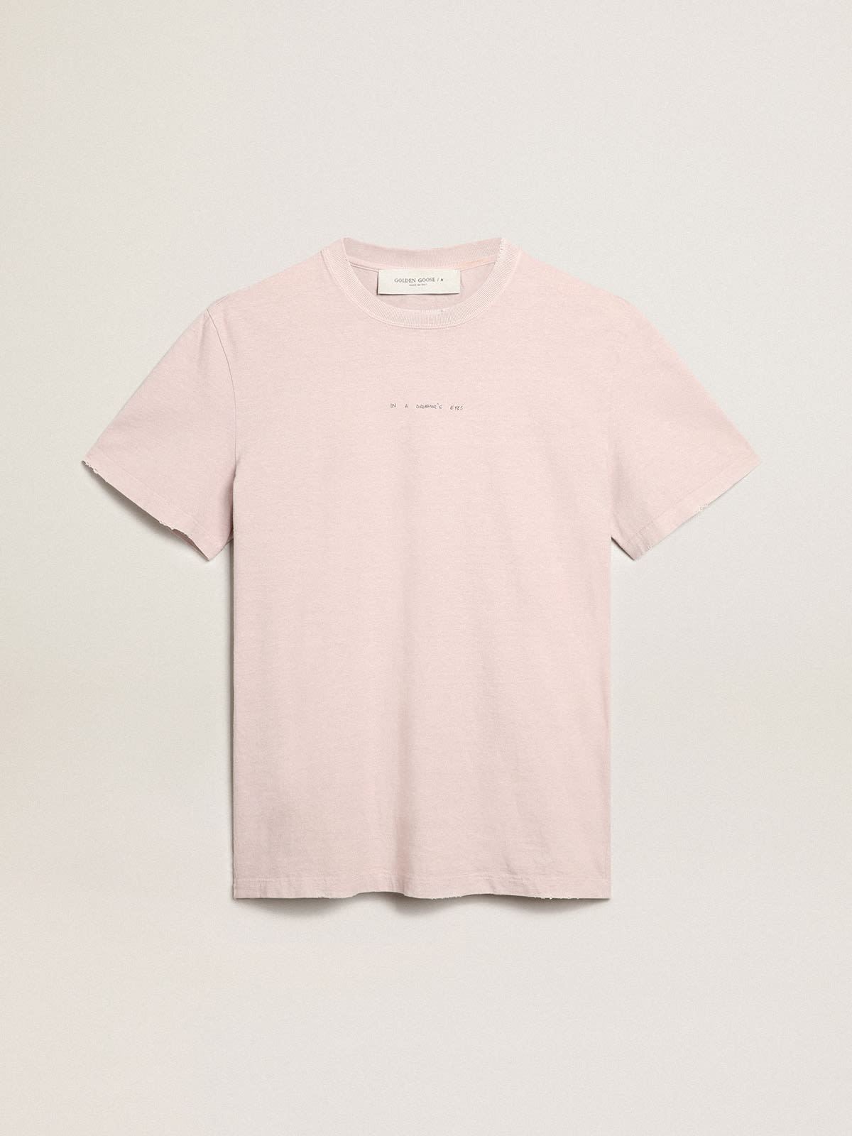 Golden Goose - T-shirt rose pâle pour homme avec inscription au centre in 