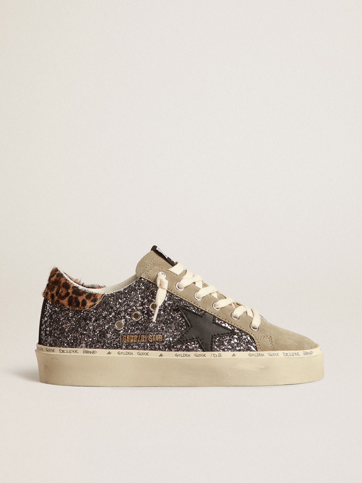 Golden Goose - Hi Star in dark gray glitter with a black leather star in 