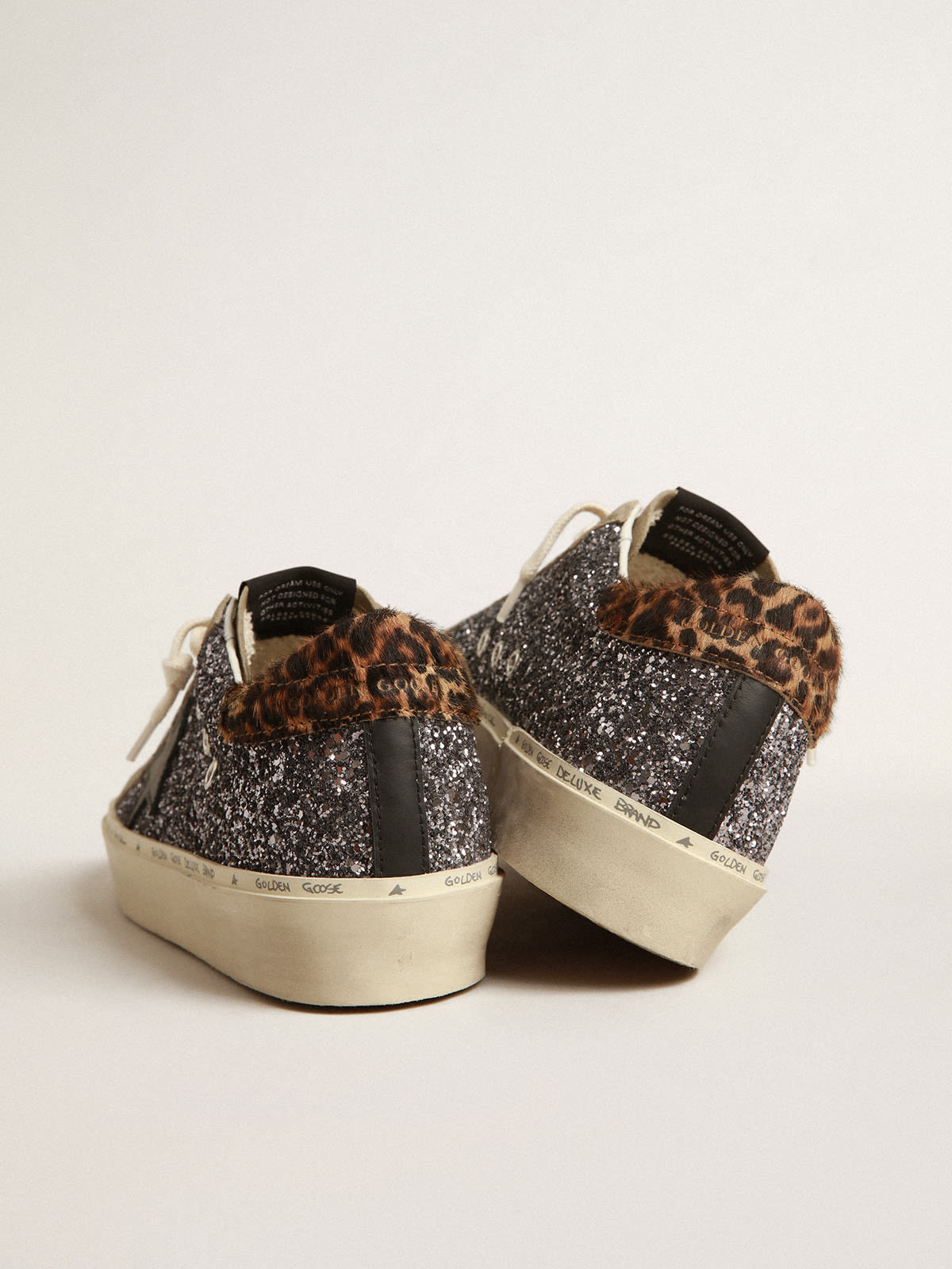 Golden Goose - Hi Star in dark gray glitter with a black leather star in 