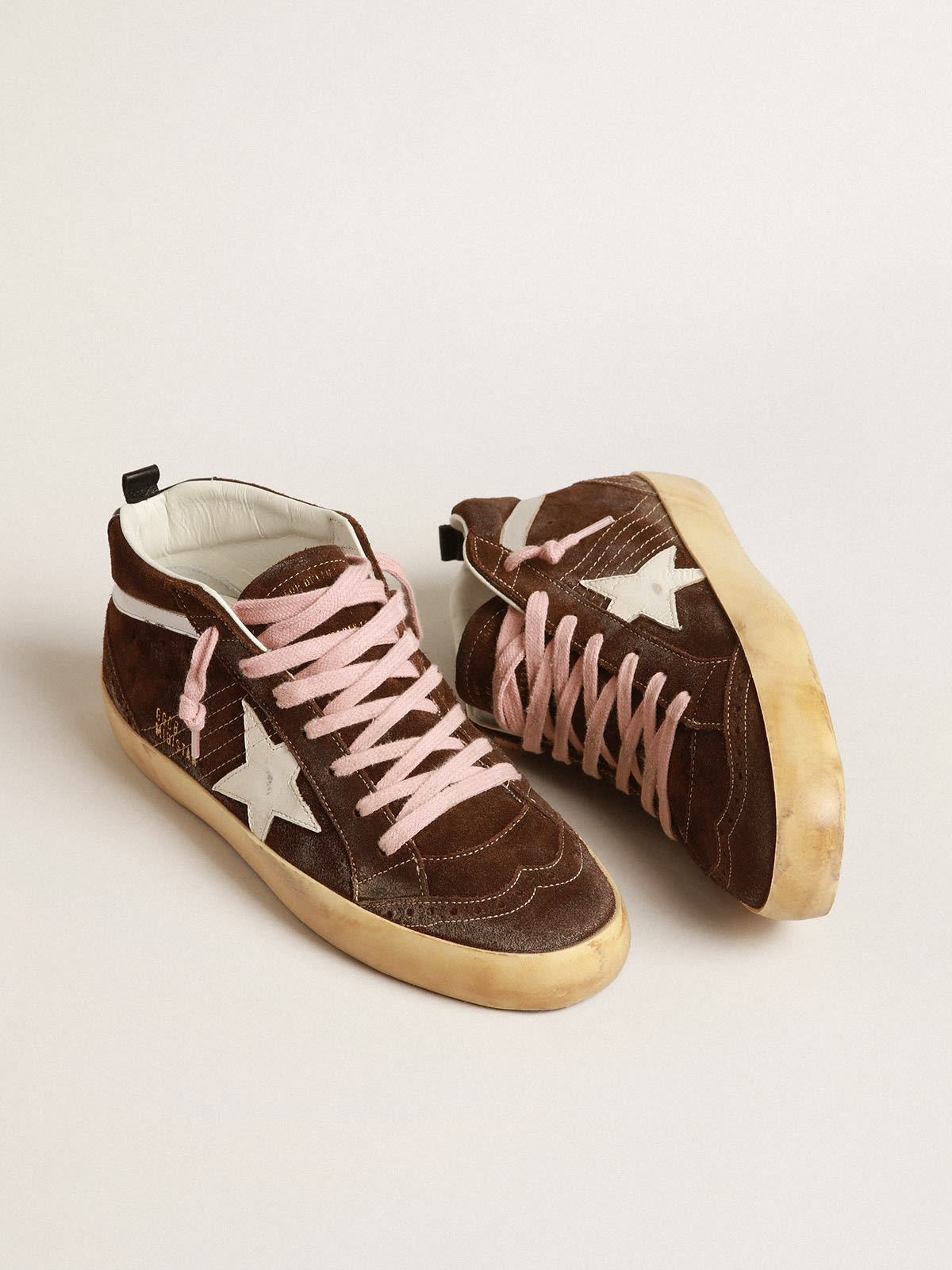 Golden Goose - Mid Star in brown suede with white leather star in 