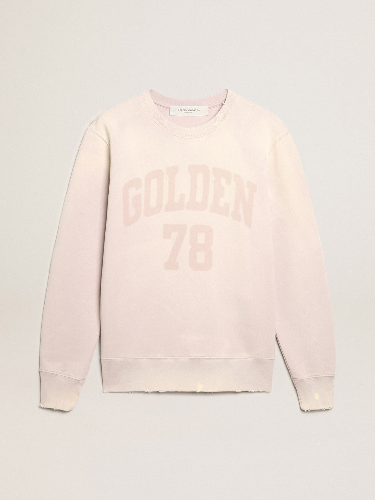 Golden Goose - Felpa color rosa pallido dal trattamento distressed in 