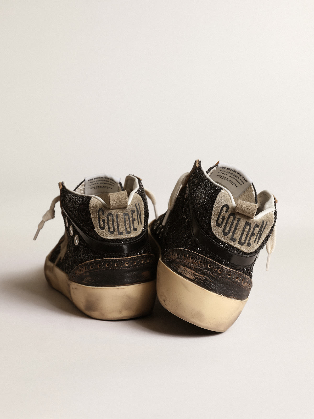 Golden Goose - Mid Star in black glitter with dove-gray suede star and heel tab in 