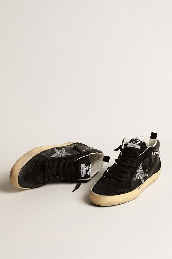 Golden Goose - Mid Star in black nappa and suede with Swarovski crystal star in 