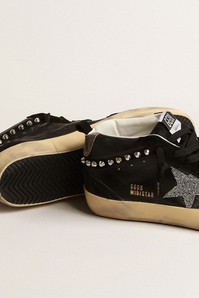 Golden Goose - Mid Star in black nappa and suede with Swarovski crystal star in 