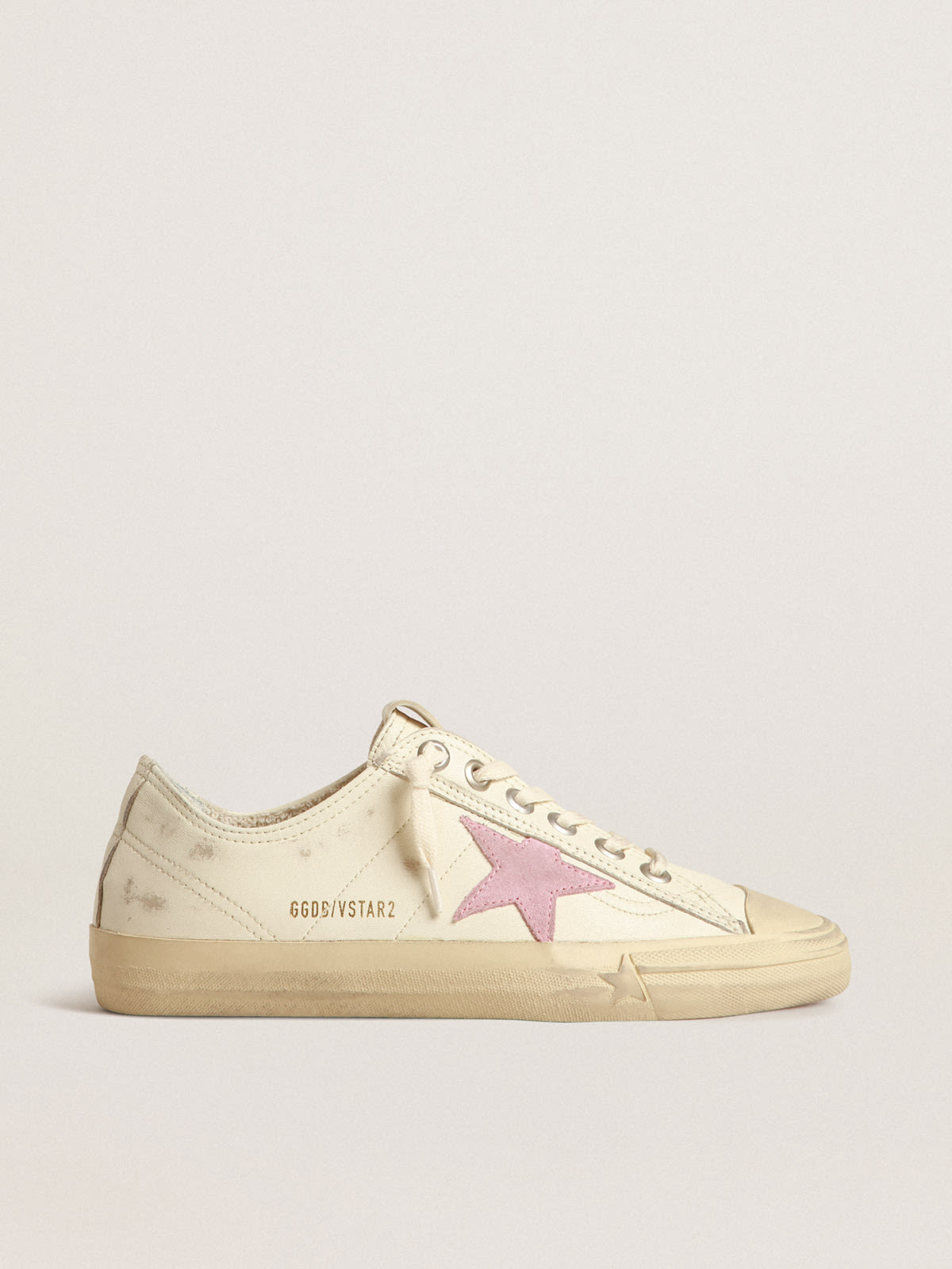 V Star in beige nappa leather with old rose suede star Golden Goose