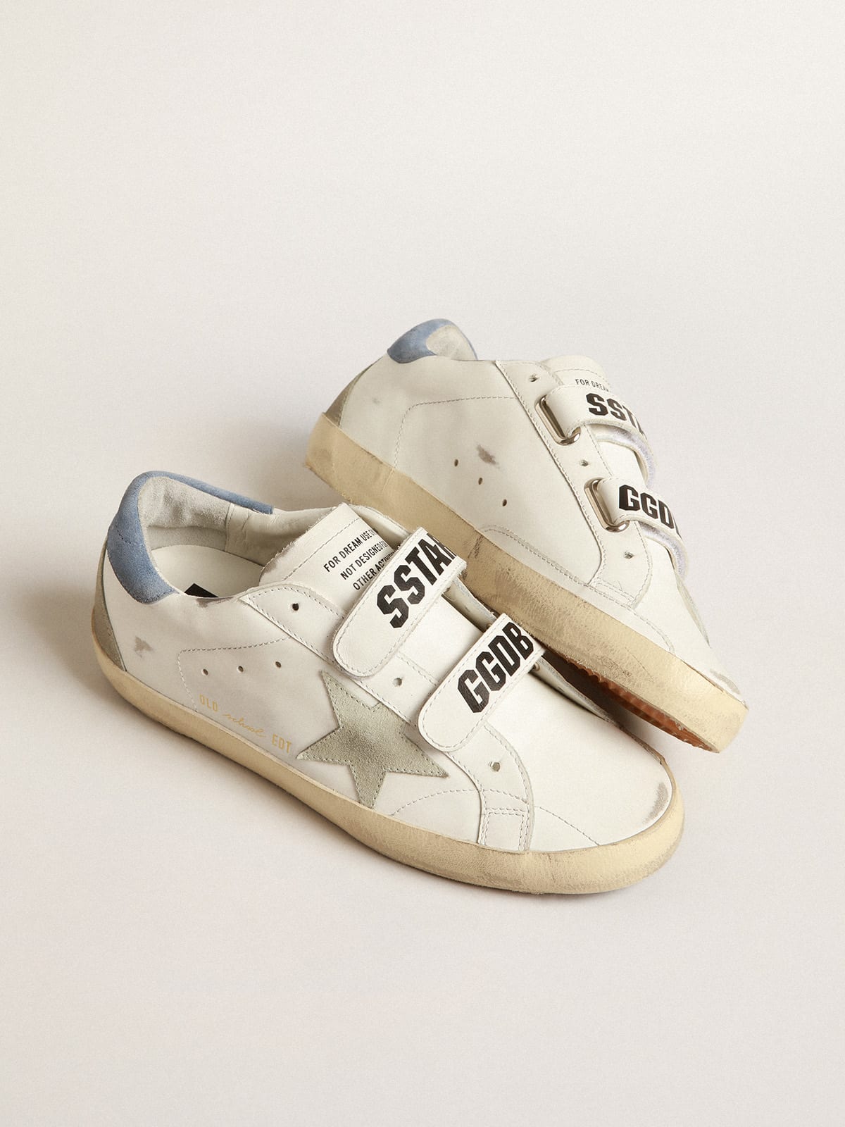 Golden Goose - Old School with ice-gray suede star and light blue heel tab in 