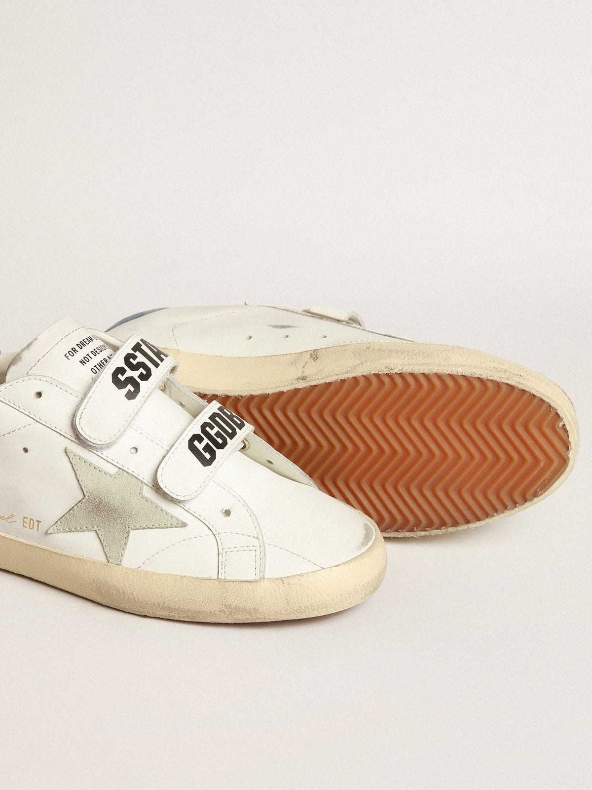 Golden Goose - Old School with ice-gray suede star and light blue heel tab in 