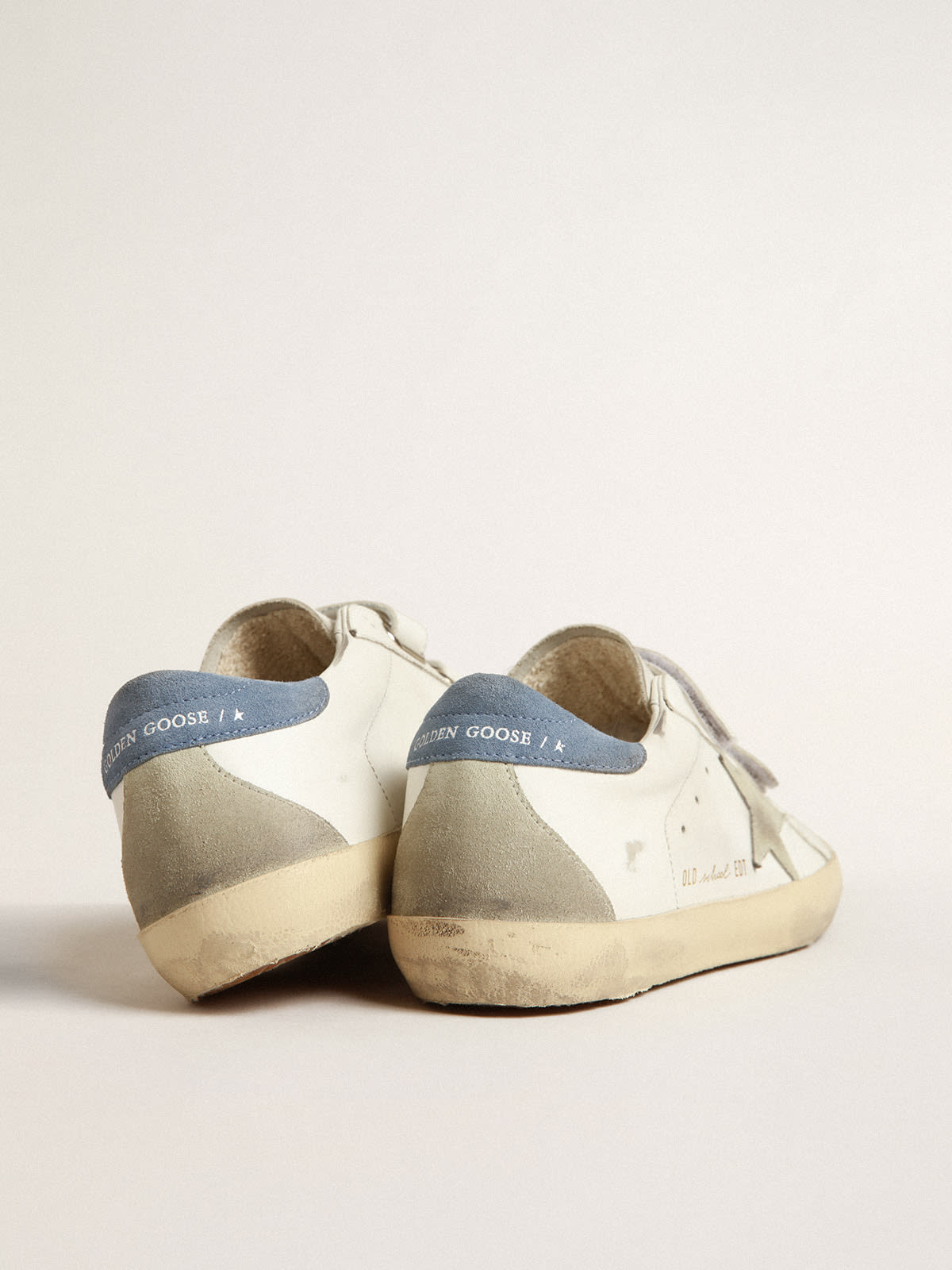 Golden Goose - Old School with ice-gray suede star and light blue heel tab in 