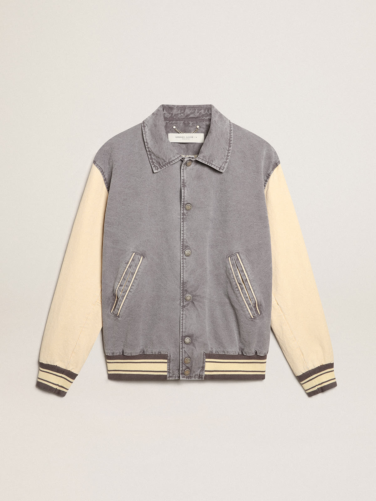 Golden Goose - Bomber jacket in lilac-gray and marzipan-colored cotton in 