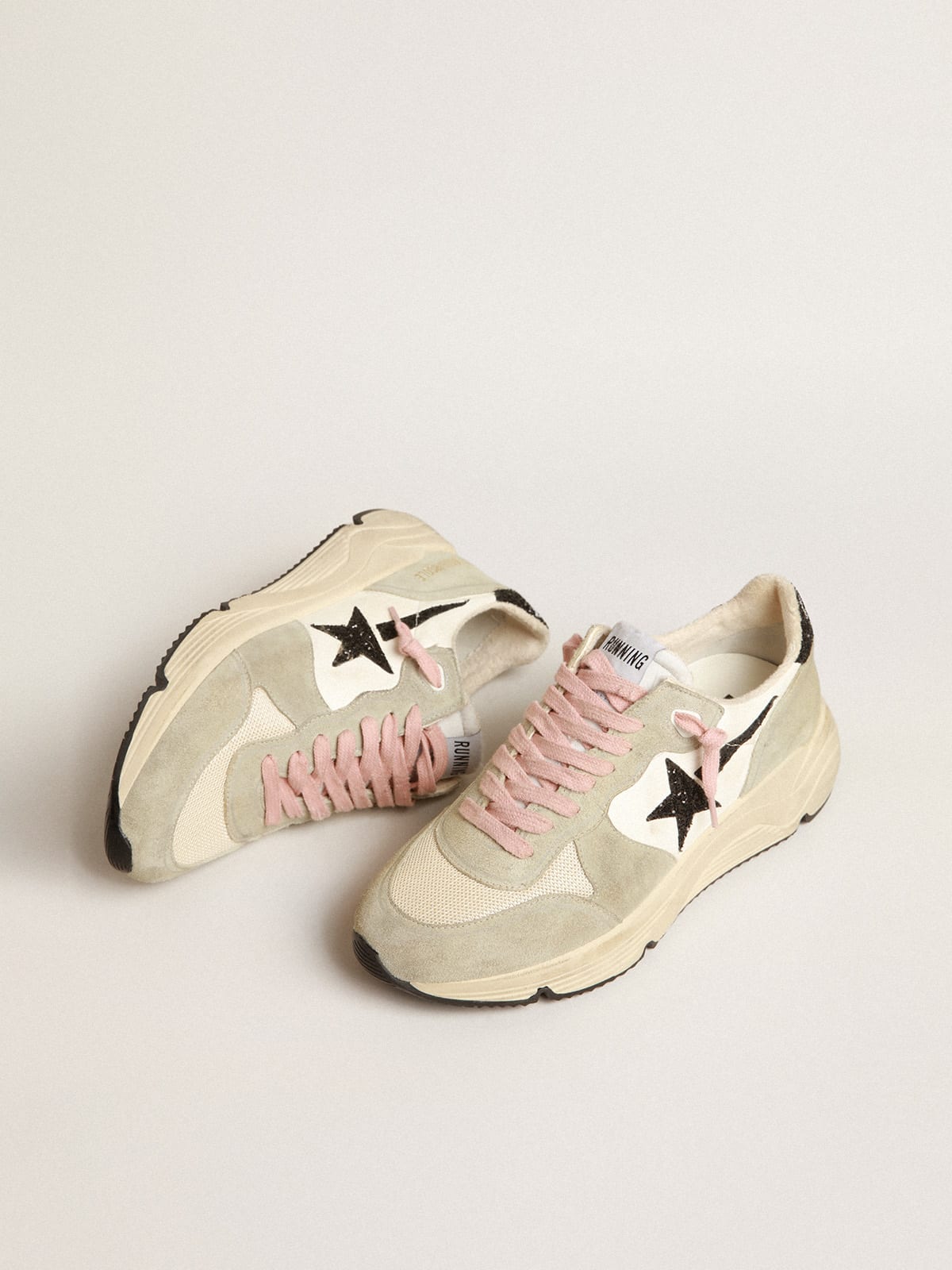 Golden Goose - Running Sole with gray suede inserts and black glitter star in 