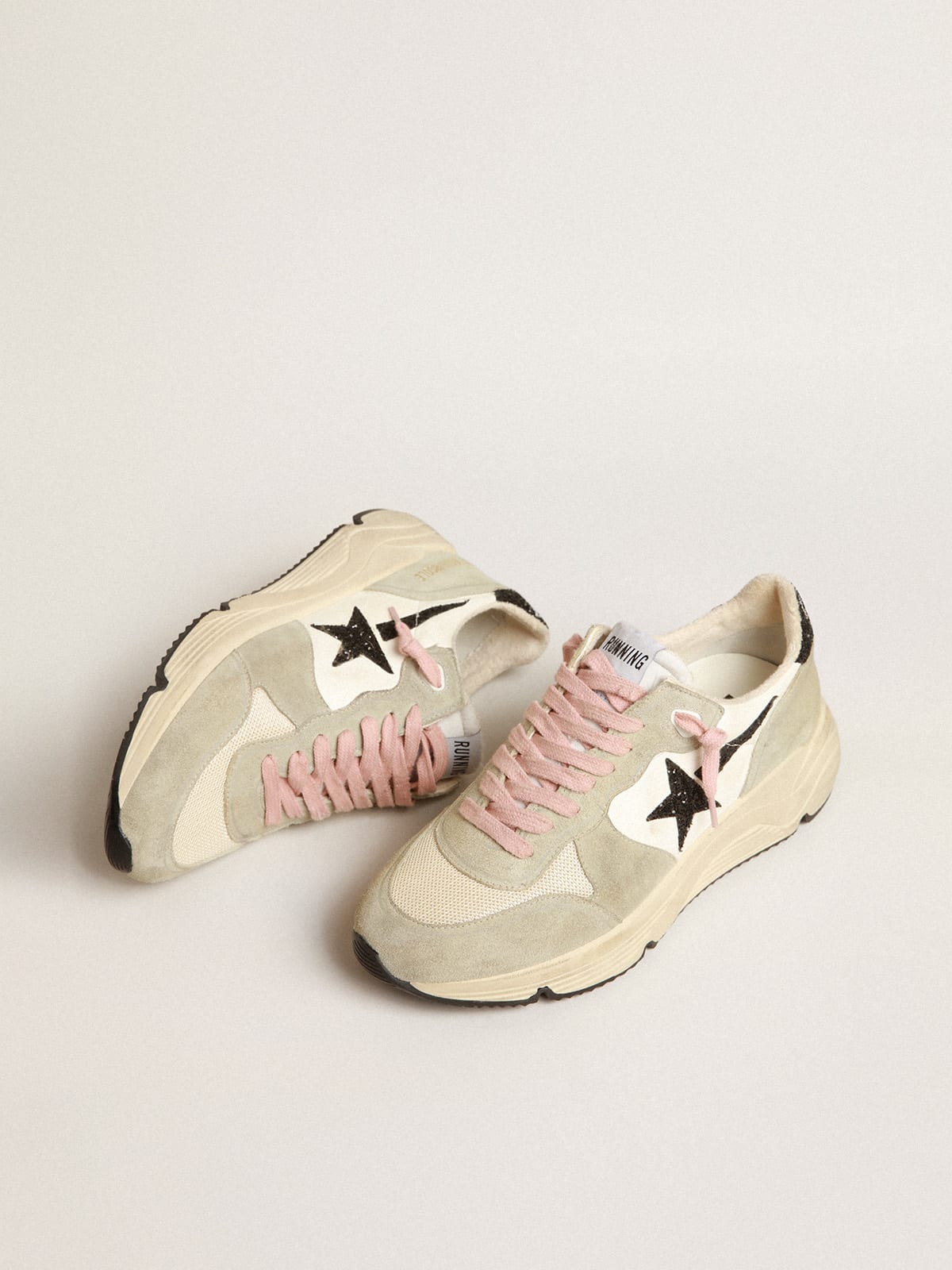 Running Sole with gray suede inserts and black glitter star | Golden Goose