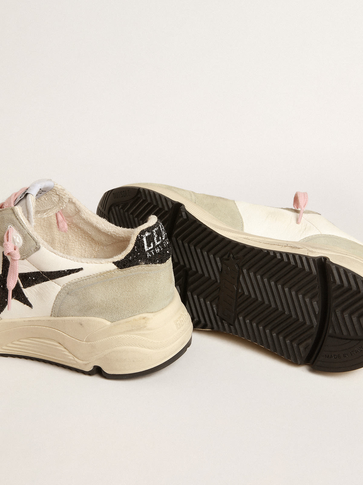 Golden Goose - Running Sole with gray suede inserts and black glitter star in 