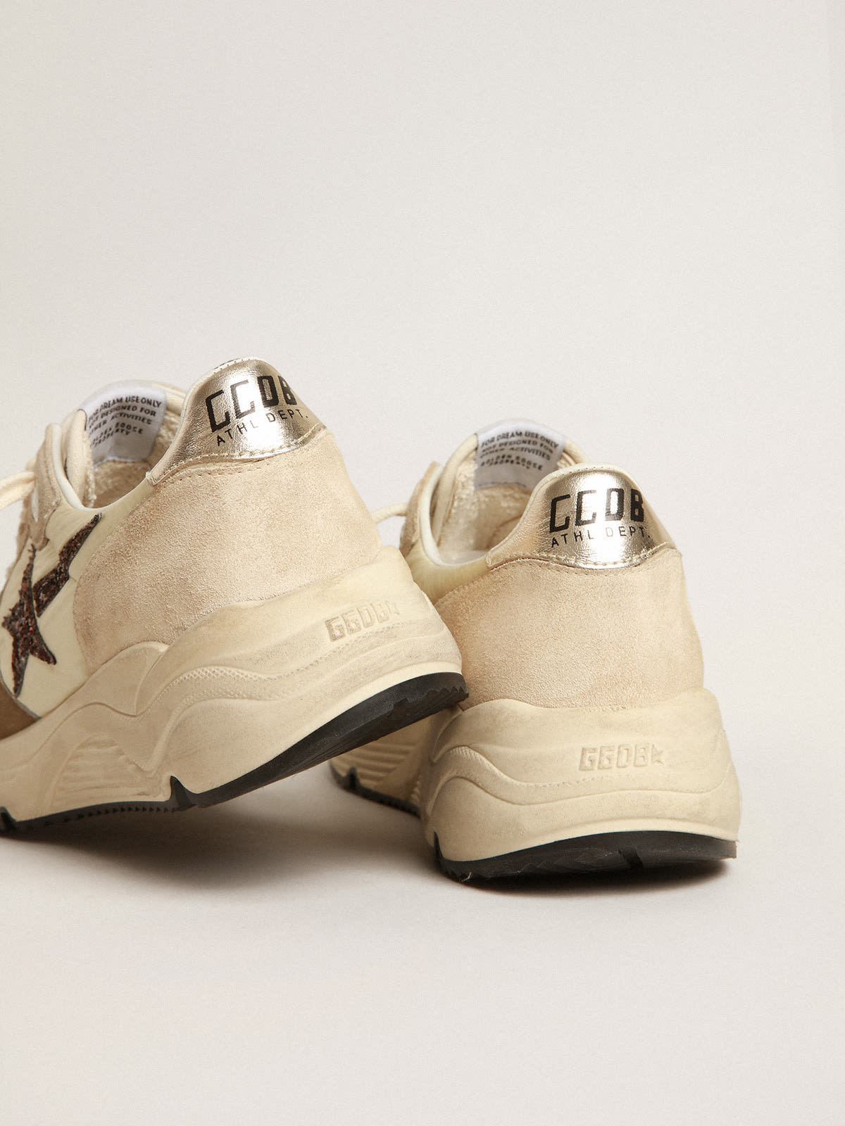 Golden Goose - Running Sole LTD in cream nylon and suede with a glitter star in 