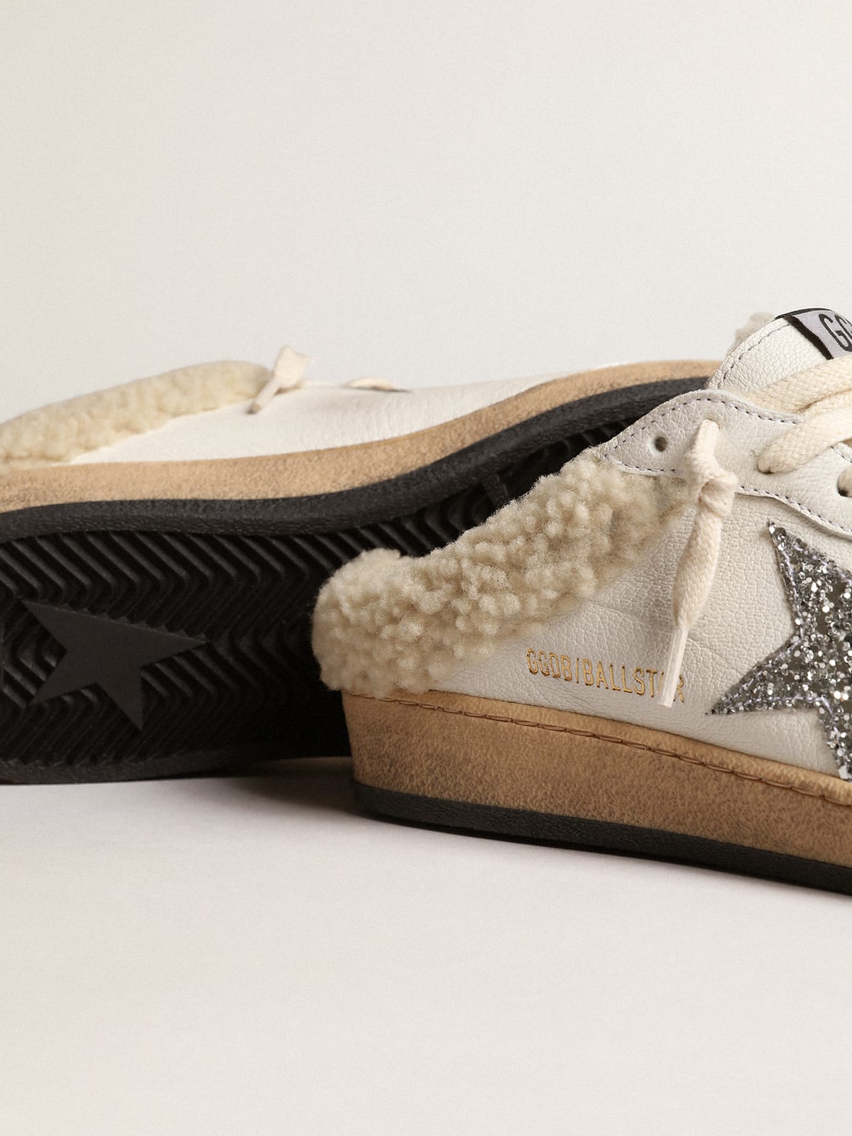 Golden Goose - Ball Star Sabots with glitter star and shearling lining in 