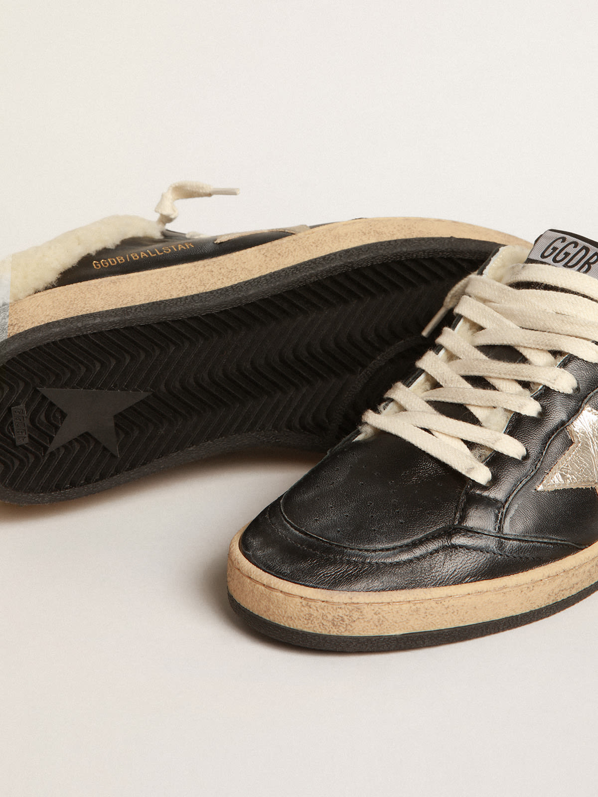 Golden Goose - Ball Star Sabots in nappa with platinum star and shearling lining in 